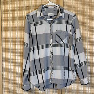 Universal Thread Womens M Button Up Shirt Black Cream Pink Plaid Y2K 80's Street